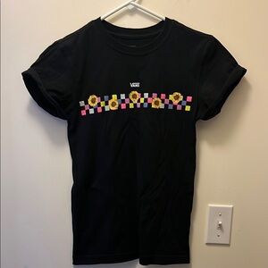 Vintage retro Vans Black T-Shirt with Sunflowers size XS